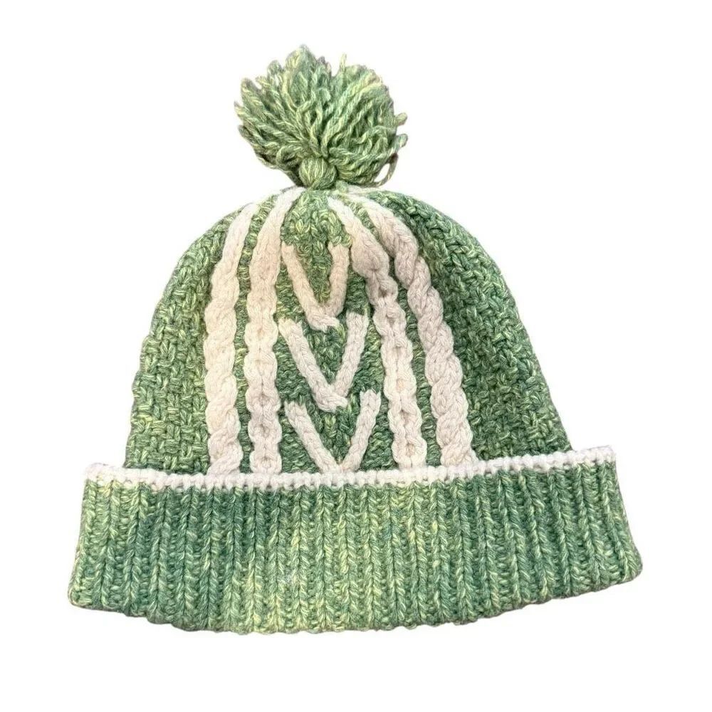 Kate Spade Wool Cuff Pompom Beanie Green